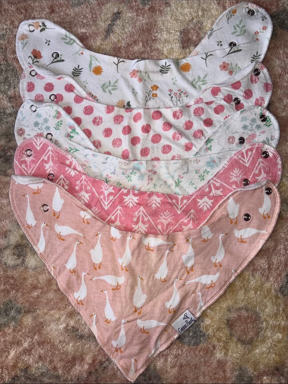 Cute Pink Patterned Bandana Bib Set for Babies